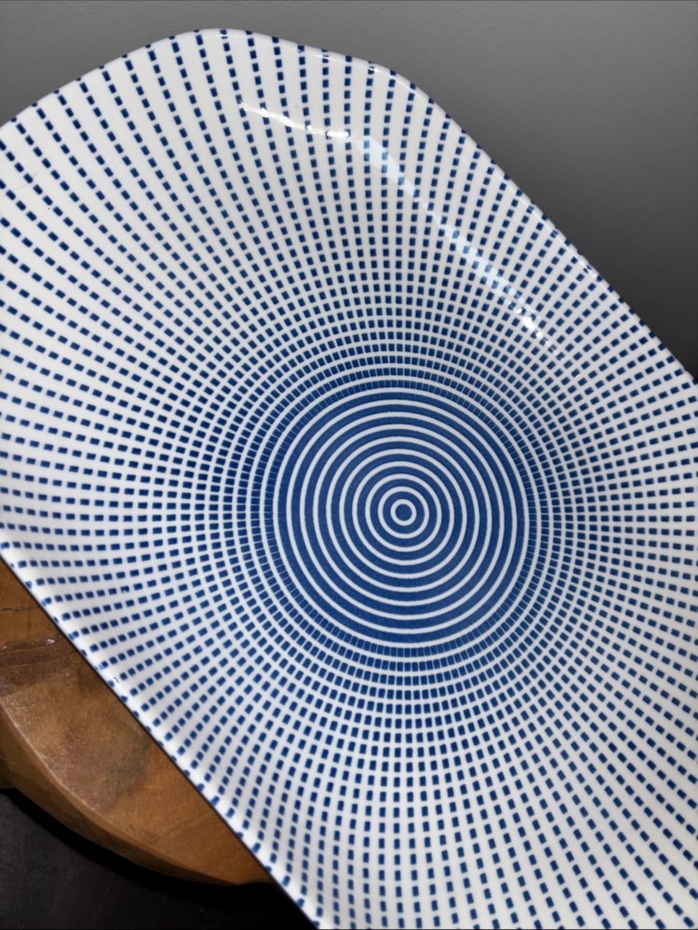 Modern Porcelain Tray Blue and White circles and lines MCM / retro vibes platter